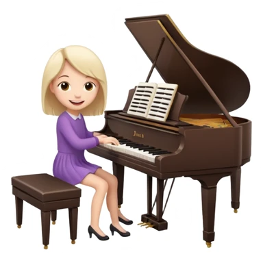 A cute girl in funny animated style , cartoon is playing the piano, full pose sticker