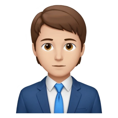 un homme type caucasien brun plutôt jeune avec des jolies traits avec une chemise blanche et une veste a manche longues et cravate bleu il a les yeux marron sticker