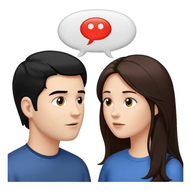 a person chatting up another person, one white male with black hair, one white woman facing each other talking with strictly white speech bubbles above their head,  sticker