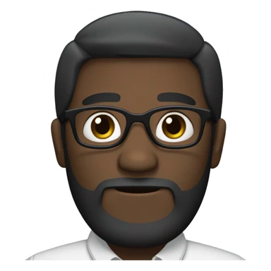  Chatty man dark skin, short hair, small thin glasses, blue-green eyes, with a dark black beard, 2-day beard, geek sticker
