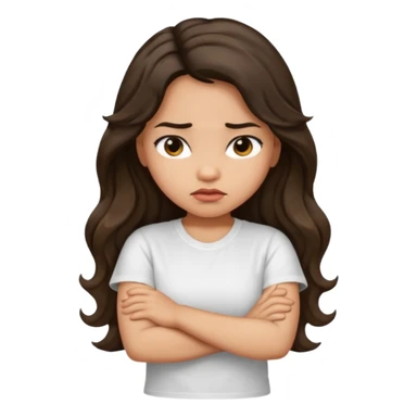 Hispanic light tan girl with long dark wavy hair with arms folded and pouting sticker