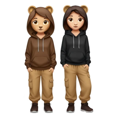 León tierno que sea mujer con pantalones guangos  y una sudadera negra con cabello suelto color castaño obscuro sticker