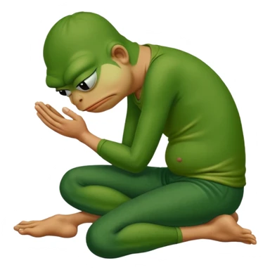 Pepe the frog kneeling and praying in front of man’s feet sticker