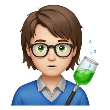 nerdy white boy with blue eyes and messy long bob cut brown hair that has green stench  sticker