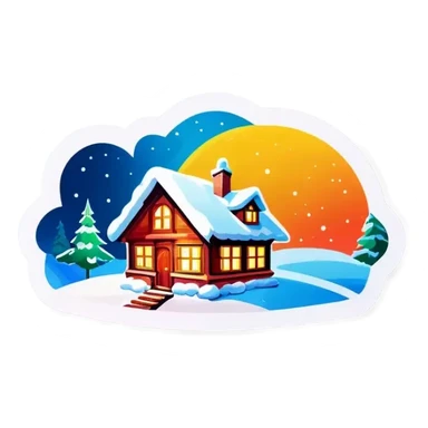Schneebedecktes haus mit einem Glasdach Nordlichter am Himmel sticker