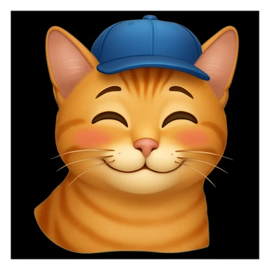 Change the cat's face expression to crush (blushing or dreamy eyes), keeping the blue cap, in emoji style. sticker