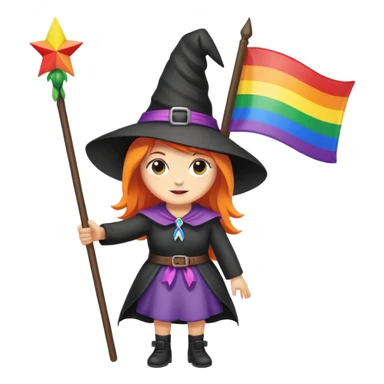 Witch holding a rainbow flag sticker