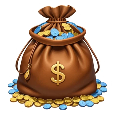 brown money bag of blue coins sticker
