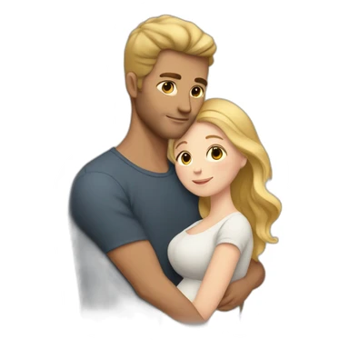 Small pregnant woman with wavy brown gradient hair and a tall man with blond hair cuddling eachother sticker