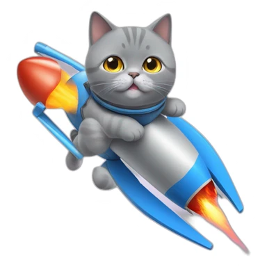 British Shorthair Blue Cat ride a rocket sticker