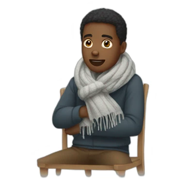 YOUNG BLACK MAN freezing TO DEATH on chair wearing a scarf sticker