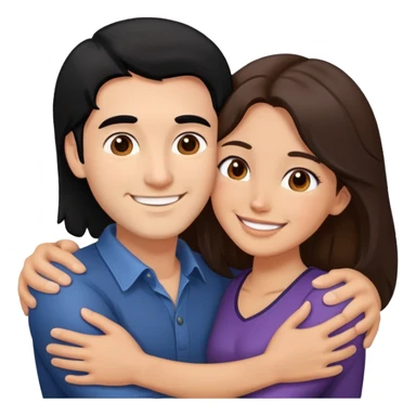 Black hair Man and brown hair woman couple smiling and hugging sticker