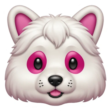 Un perro peludo blanco con un lazo rosado sticker