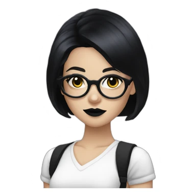 Goth girl with glasses and graphic eyeliner and black hair wearing a club outfit sticker