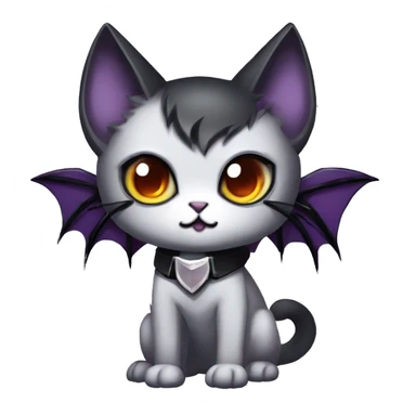   cool edgy kawaii ethereal dark-punk-themed animal vampiric cat-hybrid Fakemon with fangs and bat-wing-ears with a collar full body sticker