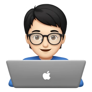 make an emoji of a happy malenerd  black hair developer behind laptop sticker
