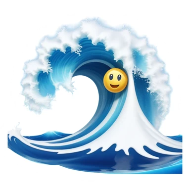 3D render of Tsunami, miniature weather phenomenon, volumetric particle effects, giant curling wave of deep blue water with white foam, emoji style, isolated on white background --v 6.0. sticker