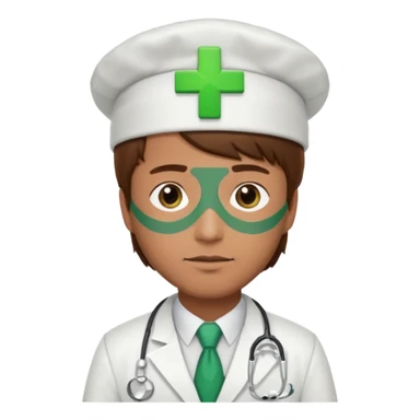 a doctor in white suit with a doctor hat with green cross brown hair man sticker
