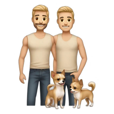Couple hommes gay avec un chihuahua à poils longs couleur sable sticker