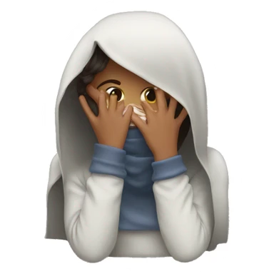 Shy girl with her hiding her face sticker