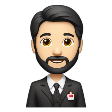 husband age 40 dark hair trimmed beard wearing dark business suit holding bible, wife asian age 40 black hair wearing nurse uniform, no children sticker
