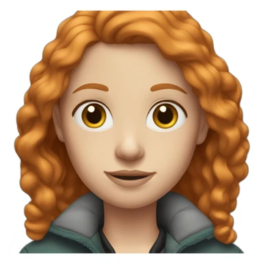 Straight ginger hair and blue eyes woman with a Canadian jacket sticker