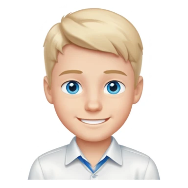 smiling boy in white shirt and blue eyes sticker