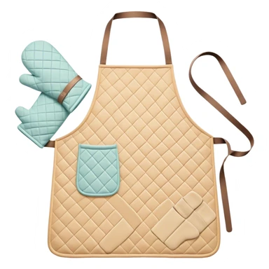 Cinematic Realistic Apron & Oven Mitts, a neatly folded soft pastel apron with subtle fabric textures, resting next to thickly padded oven mitts with a quilted pattern, warm golden kitchen lighting reflecting off the fabrics, evoking a sense of homely warmth and culinary creativity. sticker