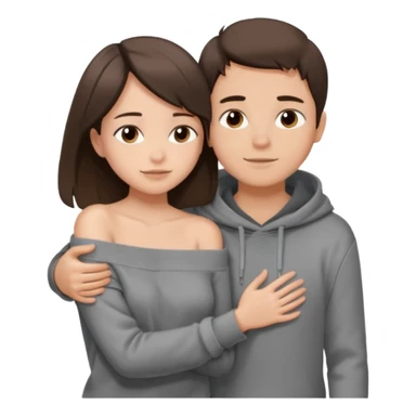 парень брюнет с короткой стрижкой в сером худи, обнимает девушку брюнетку с длинными прямыми волосами в коричневой кофте со спущенными плечами, sticker