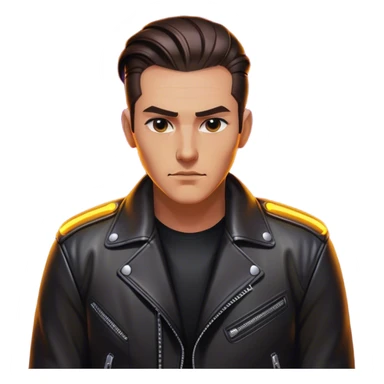 A lone biker with slicked-back hair, wearing a leather jacket, his face partially lit by neon lights sticker