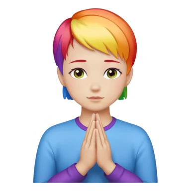 White lesbian with short hair rainbow coloured skin with praying hands sticker