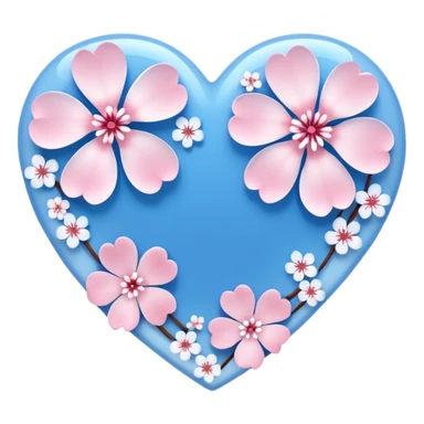 blue sakura heart, heart made of white sakura petals with pink accents, remove background sticker