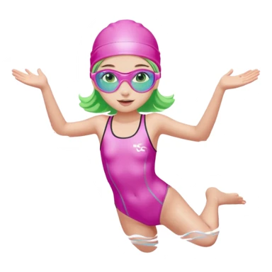 pretty girl with green eyes pink swim cap holographic swimming glasses and cute profesional swimmer pink swimsuit jumping in water sticker