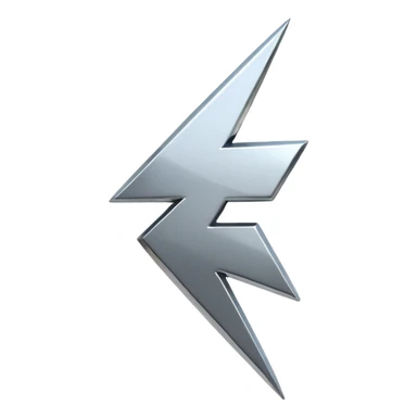A lightning bolt emoji made of polished silver chrome, sharp yet rounded edges, glossy metallic surface, soft reflections, minimal futuristic design, iOS emoji style, centered, clean white background sticker