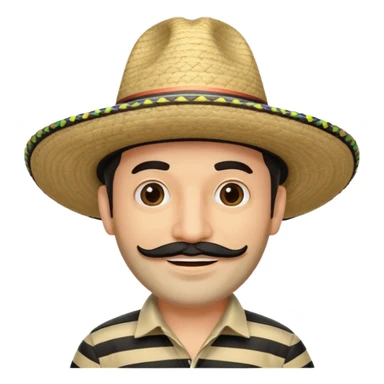 A happy fair skinned Colombian man with some facial hair wearing a black and beige stripped Colombian sombrero sticker