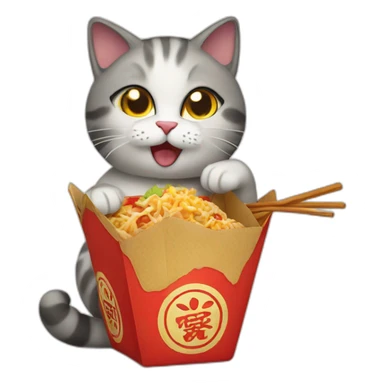 Cat eating Chinese takeout  sticker
