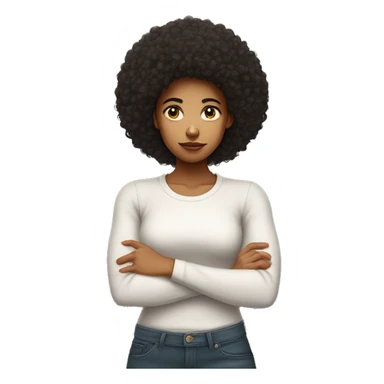 Mixed race girl with afro crossing her arms with back faced to front looking back and giving attitude and rolling eyes sticker