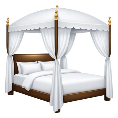 Luxury white canopy hotel bed with puffy white duvet sticker