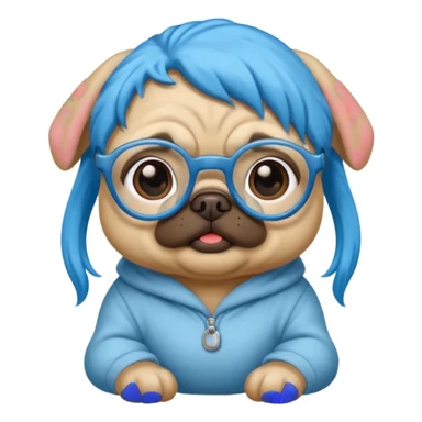 long blue haired baby pug wearing glassess sticker