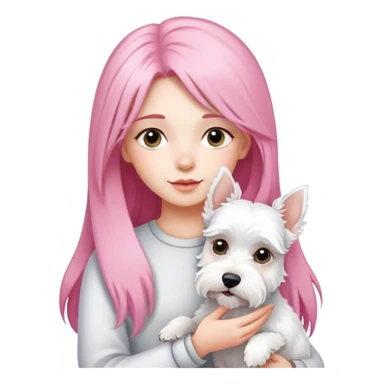 Girl with long pink hair holding a white schnauzer dog sticker