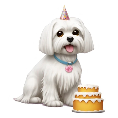  white maltese dog and birthday cake sticker