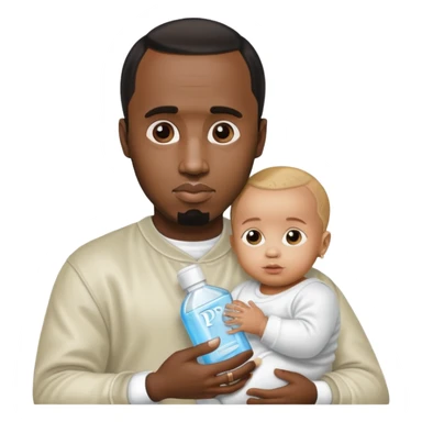 P diddy with a baby holding baby oil sticker