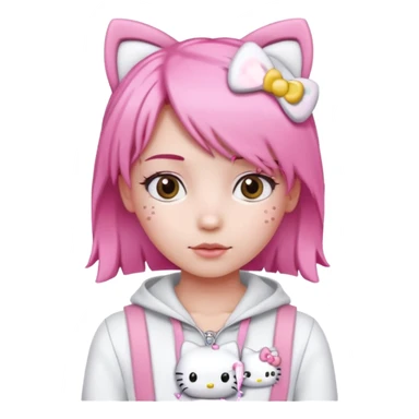 Female pink hair Wearing white and light pink clothing with hello kitty accessories sticker