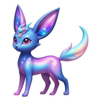 Shiny Iridescent Nebulae Espeon-Umbreon-Sylveon-Dragonair-Fakémon-hybrid-creature (full body)  with a galaxy-dust-flowing-gradient-tail sticker