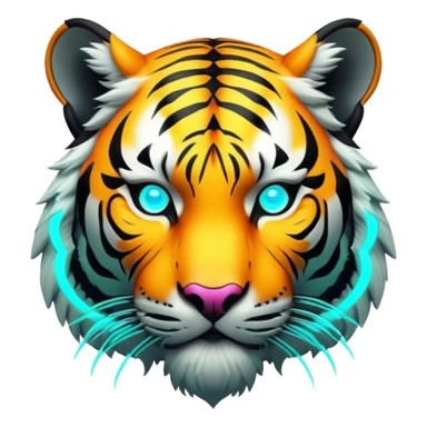 Cyberpunk tiger with neon lights and implants sticker