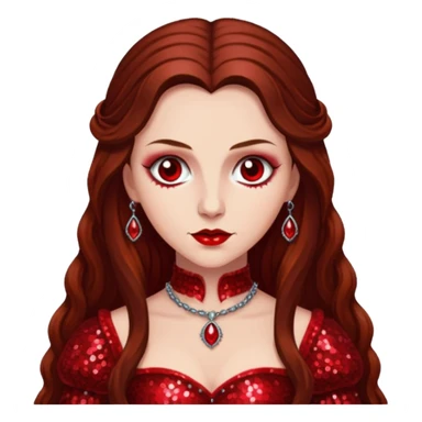 Countess Bathory with long brown hair, red sequin outfit sticker