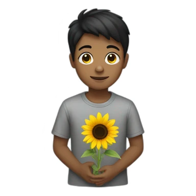 Short black hair boy holding sunflower sticker