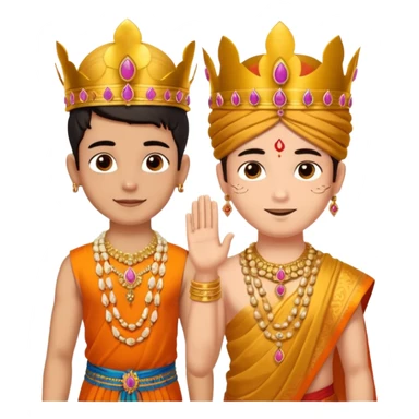 Brahmin boy is thanking to the bharatanatyam dancer. Only the girl is in lordess padmavati with golden crown and giant flower garland on her neck. The boy is a normal helper. The girl is fat and tall the boy is small. sticker
