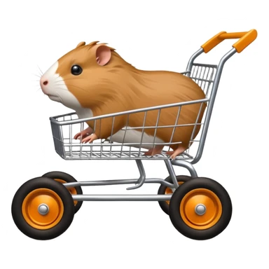 Race drift car whose frame and suspension is made of shopping cart material and flat panel body, being aggressively driven by a small thin Guinea pig  sticker