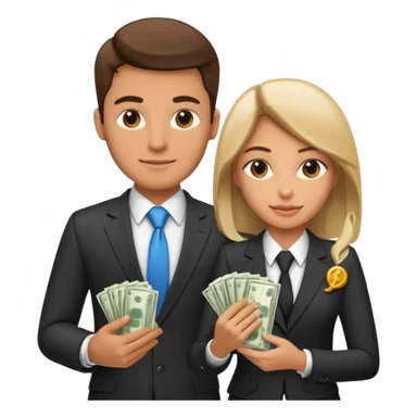 Una pareja (chico y chica de 28 años) vestidos con traje profesional y con dinero sticker
